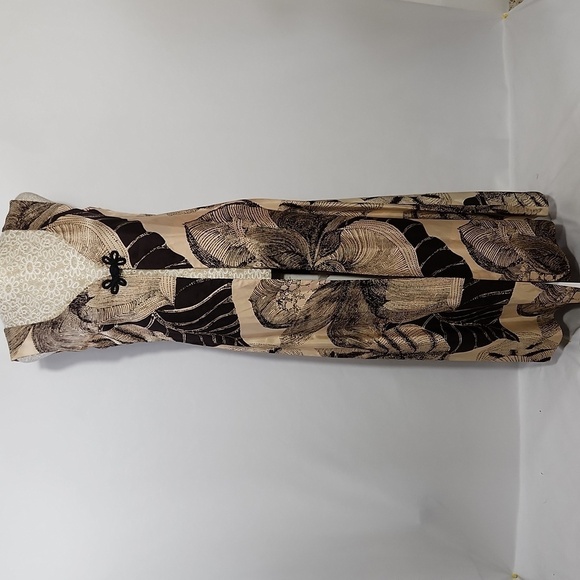 Duster Cardigan Womens Sleeveless Loop Closure Brown Floral Print Longline Party - Picture 1 of 13